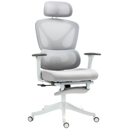 HOMCOM Ergonomic Office Chair, Recliner Computer Chair with Footrest, Grey