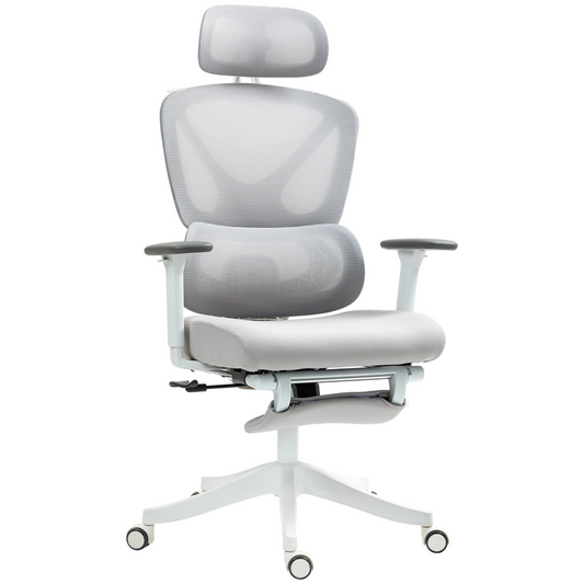 HOMCOM Ergonomic Office Chair, Recliner Computer Chair with Footrest, Grey