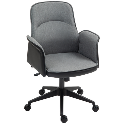 HOMCOM Office Chair, Linen Desk Chair with Adjustable Height Grey