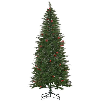 7ft Unlit Pencil Christmas Tree with Red Berries and Metal Base
