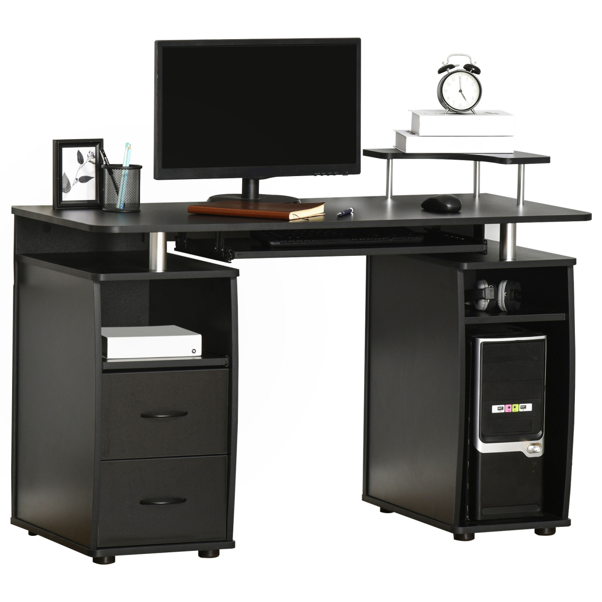 HOMCOM 120x55cm Computer Desk with 2-Drawer Cabinet & Keyboard Tray