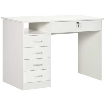 White 5-Drawer Computer Desk for Home Office - Writing Desk with Storage