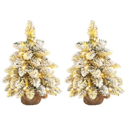HOMCOM 2-Piece Mini Flocked Tabletop Christmas Trees with LED Lights