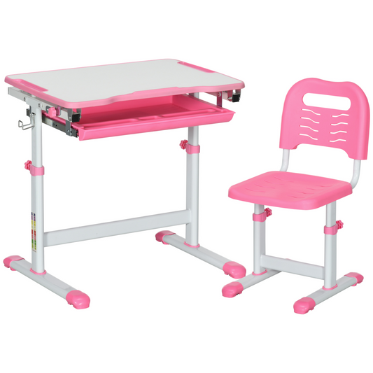 Pink Adjustable-Height Kids Desk & Chair Set with Drawer & Pen Slot