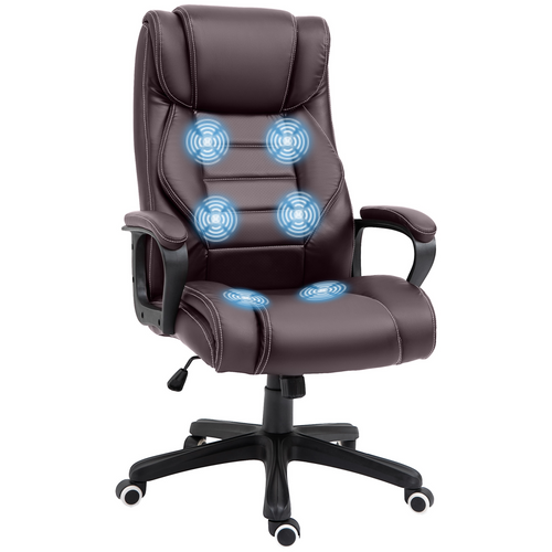 High Back 6 Points Vibration Massage Executive Office Chair, Brown Vinsetto