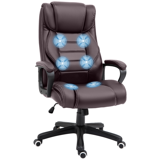 High Back 6 Points Vibration Massage Executive Office Chair, Brown Vinsetto