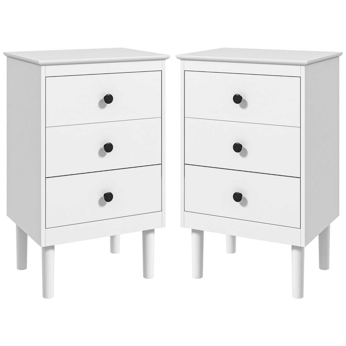 HOMCOM Bedside Table Set of 2, Bedside Cabinet w/ 3 Drawers, Modern Side Table,