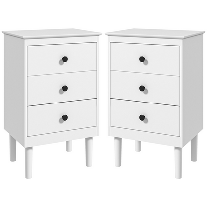 HOMCOM Bedside Table Set of 2, Bedside Cabinet w/ 3 Drawers, Modern Side Table,