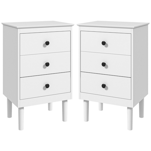 HOMCOM Bedside Table Set of 2, Bedside Cabinet w/ 3 Drawers, Modern Side Table,