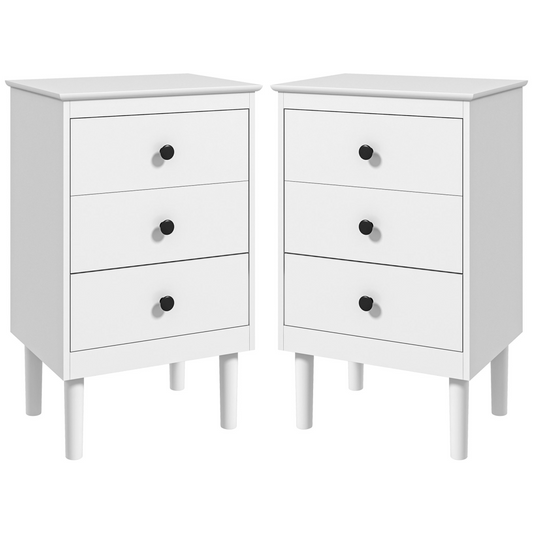 HOMCOM Bedside Table Set of 2, Bedside Cabinet w/ 3 Drawers, Modern Side Table,