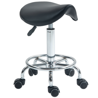 HOMCOM Saddle Chair, Rolling Salon Stool for Massage Spa Clinic Beauty, Black