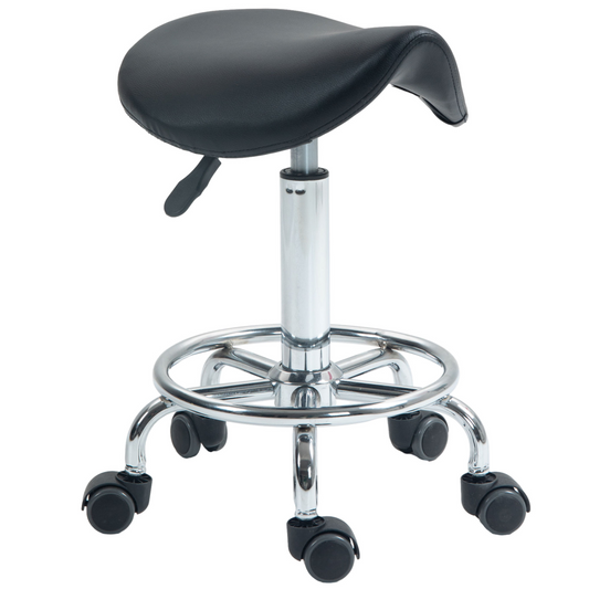 HOMCOM Saddle Chair, Rolling Salon Stool for Massage Spa Clinic Beauty, Black