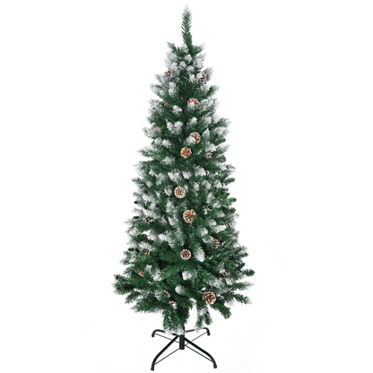 5 ft Snowy Artificial Christmas Tree with Pine Cones - Holiday Home Decor