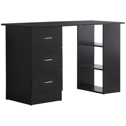 120cm Black Computer Desk with 3-Shelf Storage & Drawers