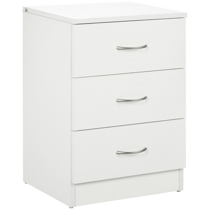 HOMCOM Modern 3 Drawers Side Cabinet Wooden Bedside Table White