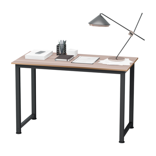 Oak Grain Tone Computer Desk with Black Metal Frame, 120W x 60D x 76H cm