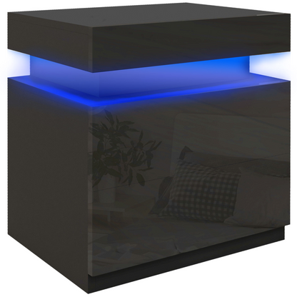 HOMCOM High Gloss Bedside Table with LED Light and 2 Drawers, Black