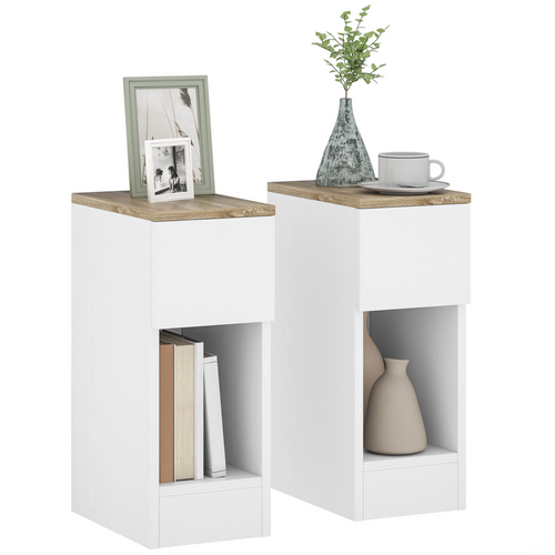 HOMCOM Bedside Tables Set of 2, Nightstands for Bedroom, Living Room, White