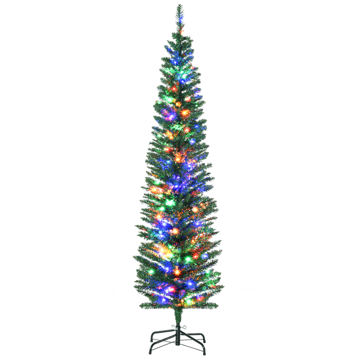 HOMCOM 6ft Pencil Xmas Tree with Colorful LED Lights & Steel Base