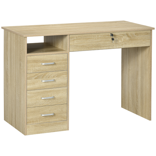 Oak Five-Drawer Computer Desk for Home Office