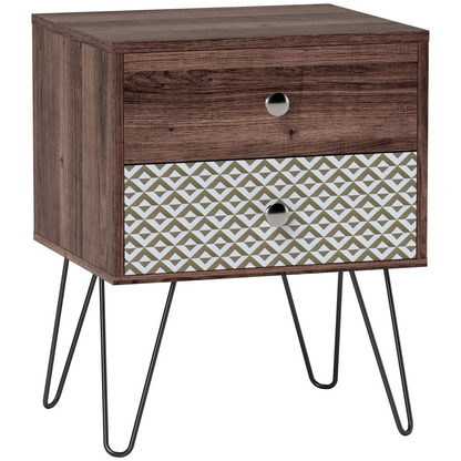 Chic Boho Style Bedside Table with Storage - Brown Wood Effect Design