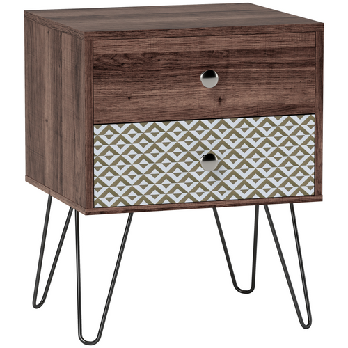 Chic Boho Style Bedside Table with Storage - Brown Wood Effect Design