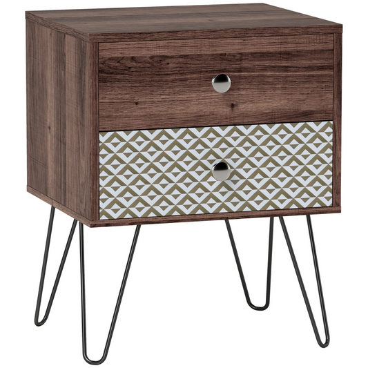 Chic Boho Style Bedside Table with Storage - Brown Wood Effect Design