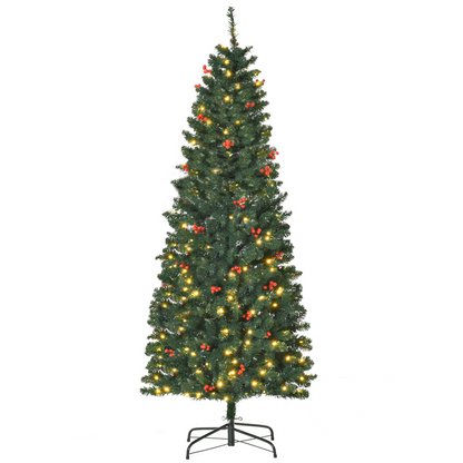 6FT Prelit Pencil Christmas Tree - Warm White LEDs, Red Berry Accents