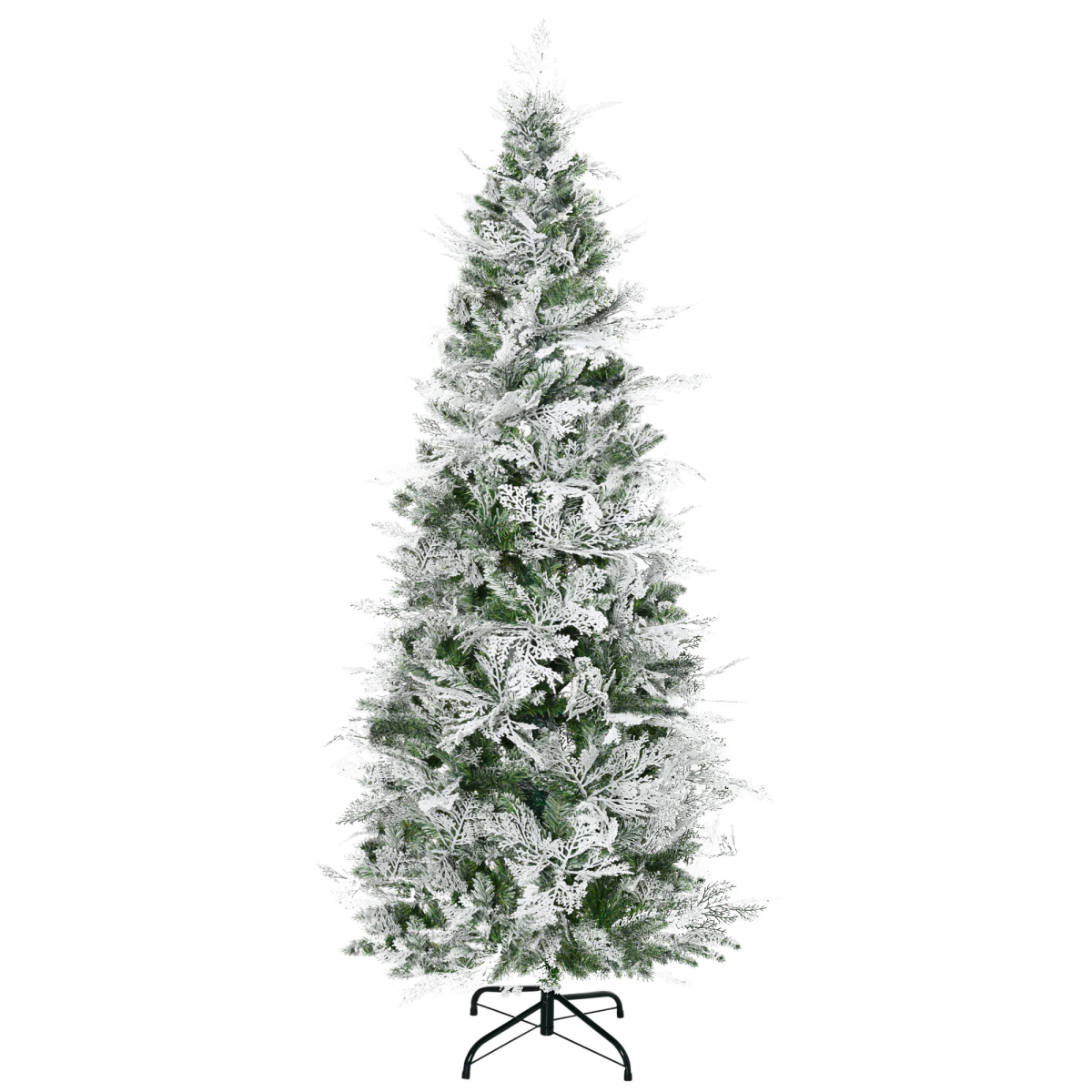 6ft HOMCOM Snow-Flocked Pencil Christmas Tree - Flame-Retardant PVC, Metal Base