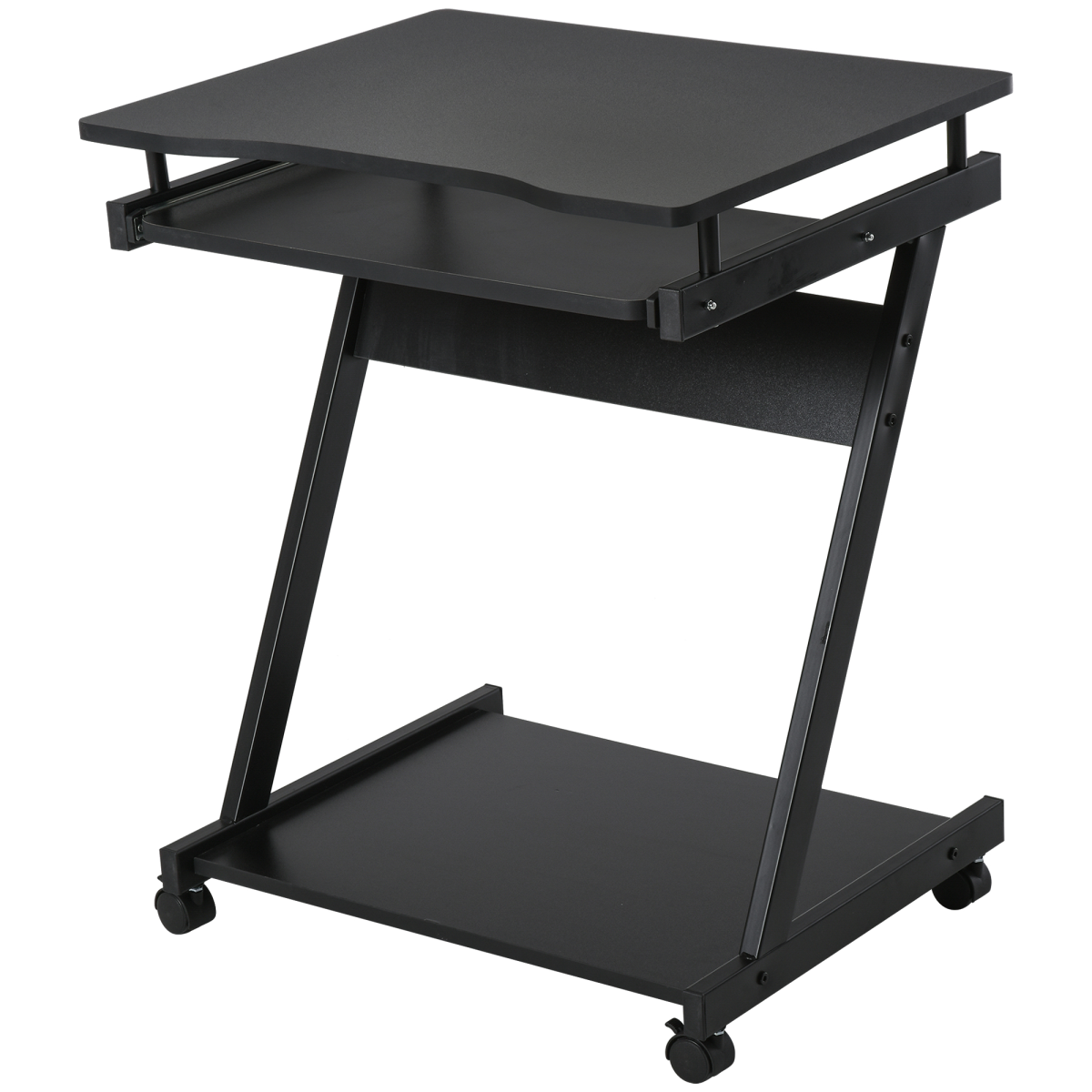 Rolling Computer Desk with Sliding Keyboard Tray - Black, 4 Wheels