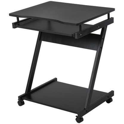 Rolling Computer Desk with Sliding Keyboard Tray - Black, 4 Wheels