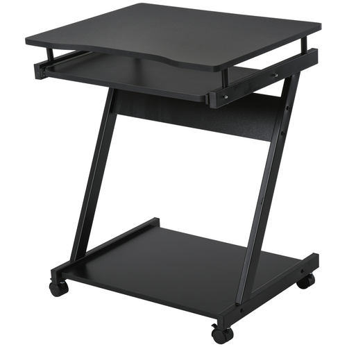 Rolling Computer Desk with Sliding Keyboard Tray - Black, 4 Wheels