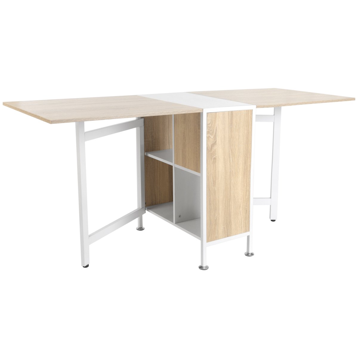 HOMCOM Folding Desk with Storage Shelves - Oak/White, Space-Saving