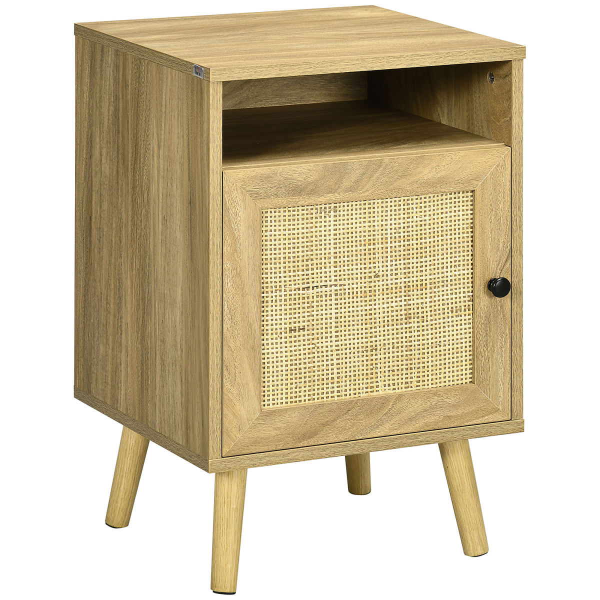 HOMCOM Nightstand, Rattan Bedside Table w/ Cabinet, Shelf, Natural