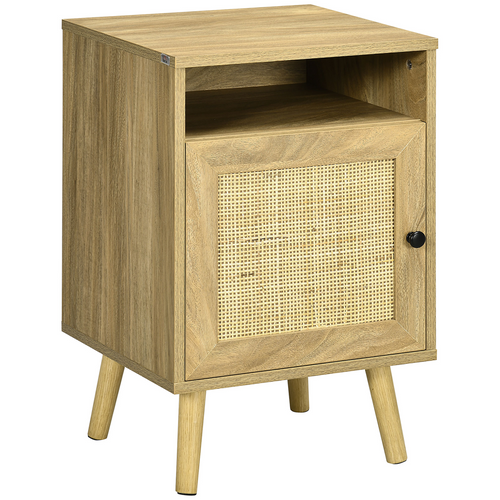 HOMCOM Nightstand, Rattan Bedside Table w/ Cabinet, Shelf, Natural