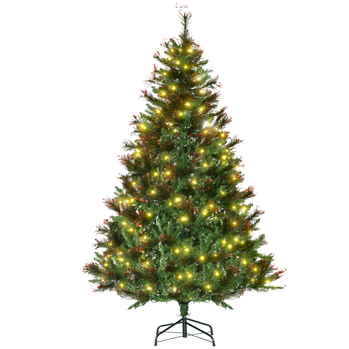 HOMCOM 6ft Pre-Lit Christmas Spruce Tree - 200 LED Lights, Gold Tips