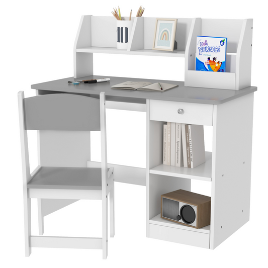 ZONEKIZ Kids Desk & Chair Set with Storage - Grey, Ages 5-8