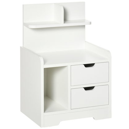 HOMCOM Modern Bedside Table w/2 Drawer and Storage Shelves Chest for Bedroom