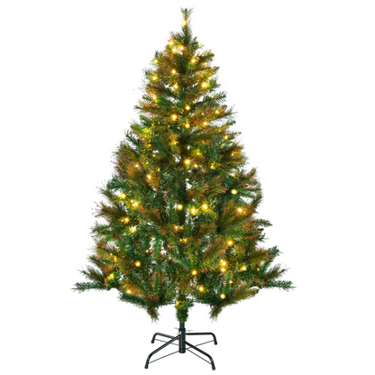 1.5m Pre-Lit Christmas Tree - Warm White LEDs, Gold-Tipped Spruce, Metal Stand