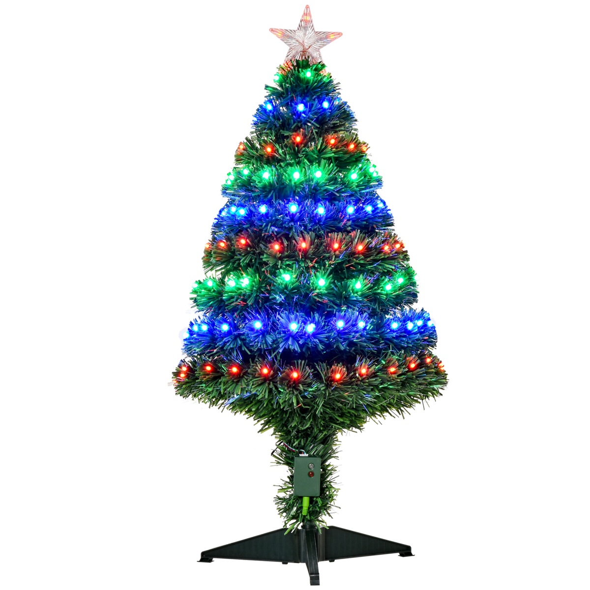 3ft Prelit Artificial Christmas Tree with Green & Multi-Coloured Fiber Optic LED