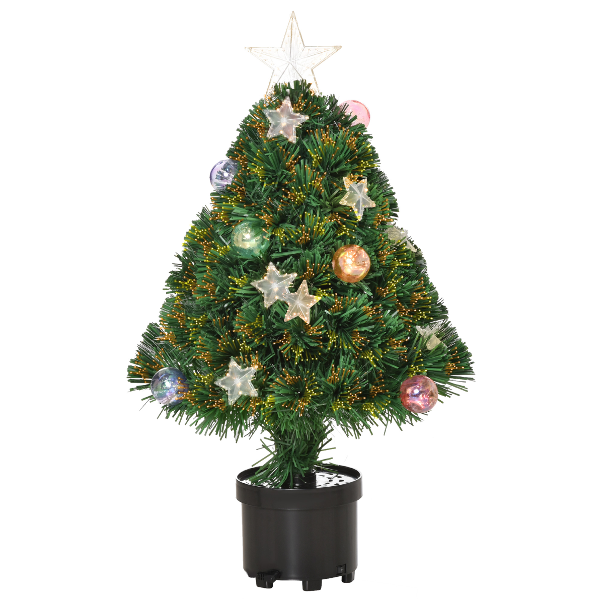 2ft Pre-lit Tabletop Christmas Tree with Black Pot, Fiber Optics & LED Lights