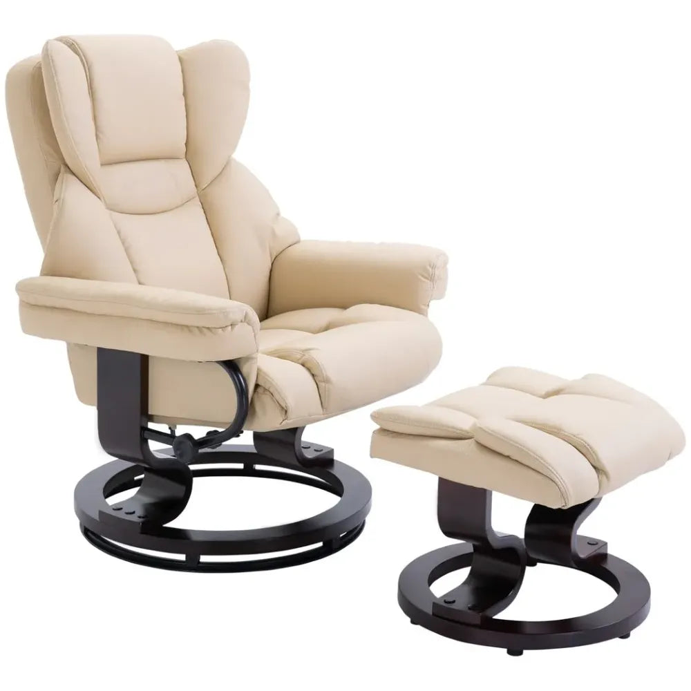 Elegant Cream PU Leather Recliner Sofa Chair & Footstool - Ultimate Comfort!