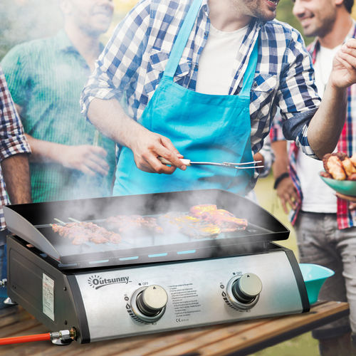 Outsunny 2-Burner Portable Gas Plancha BBQ Grill - 6kW Power & Non-Stick Surface