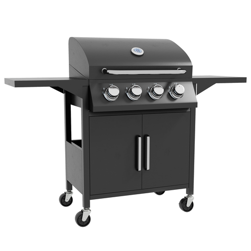 Outsunny Portable 4-Burner Gas Grill: Ultimate BBQ Trolley with Side Shelves