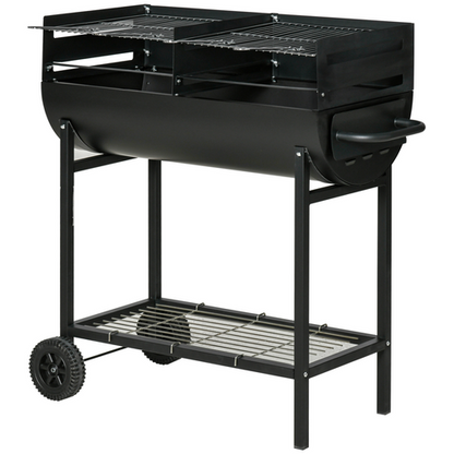 Outsunny Dual-Zone Charcoal BBQ Grill on Wheels - Ultimate Outdoor Cooking!