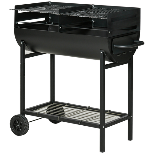 Outsunny Dual-Zone Charcoal BBQ Grill on Wheels - Ultimate Outdoor Cooking!