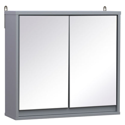 Elegant Wall-Mounted Mirror Cabinet with Adjustable Shelf - Grey Bathroom Storage
