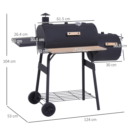 Outsunny Portable Charcoal BBQ Grill & Offset Smoker Combo for Ultimate Cooking