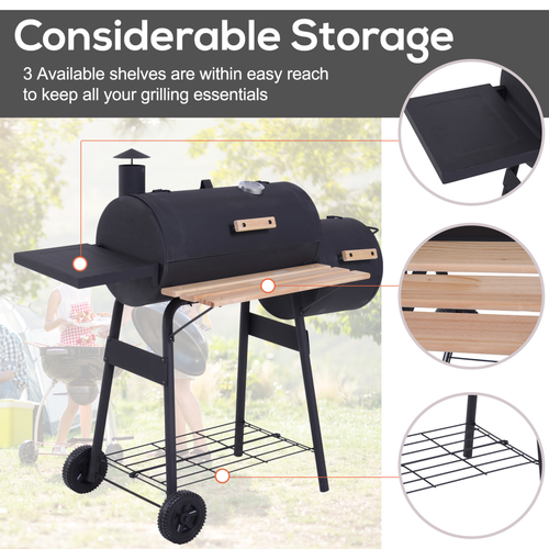 Outsunny Portable Charcoal BBQ Grill & Offset Smoker Combo for Ultimate Cooking