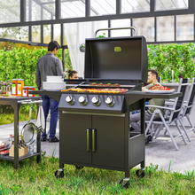 Load image into Gallery viewer, Outsunny Portable 4-Burner Gas Grill: Ultimate BBQ Trolley with Side Shelves
